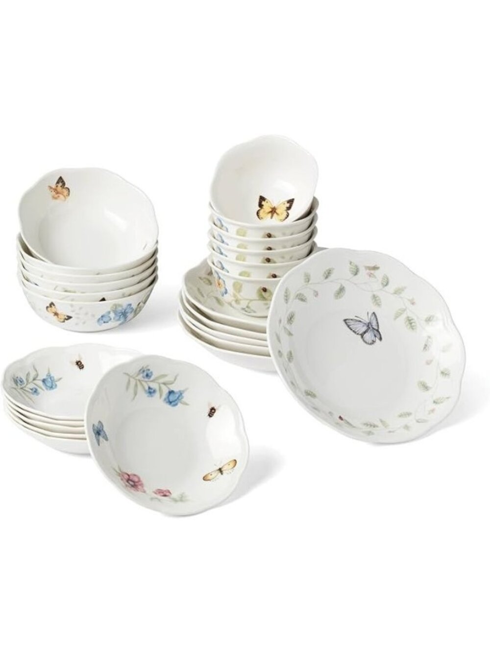 Lenox Butterfly Meadow Porcelain 24-Piece Variety Bowl Set for 6